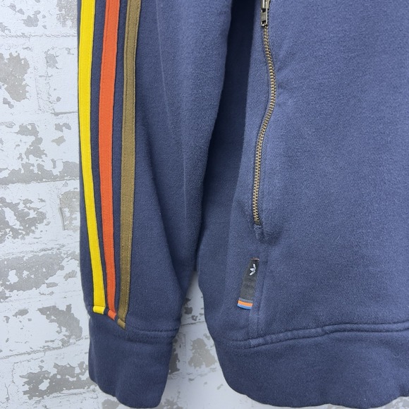 Vtg Adidas Track Jacket 2XL Navy Earth Tone Stripes Sunset Back Embroidery Y2K - Picture 4 of 16